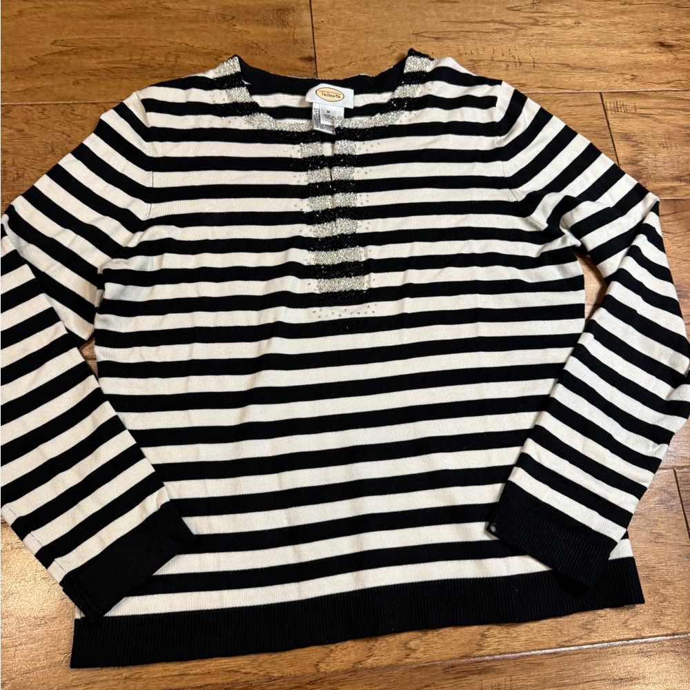 Talbots Black and White silk blend Striped Sweater
